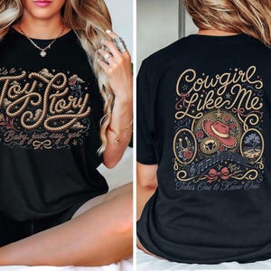 2 Sided Toy Story 5 Shirt, Cowgirl Like Me Shirt, Character Jessie Toy Story Shirt, WDW Disneyland Family Vacation Trip Shirt, Gift For Her image 2