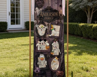 Personalized Disney Halloween Banner, Mickey and Friends Mummy Family Sign, Spooky Party Entrance Decor