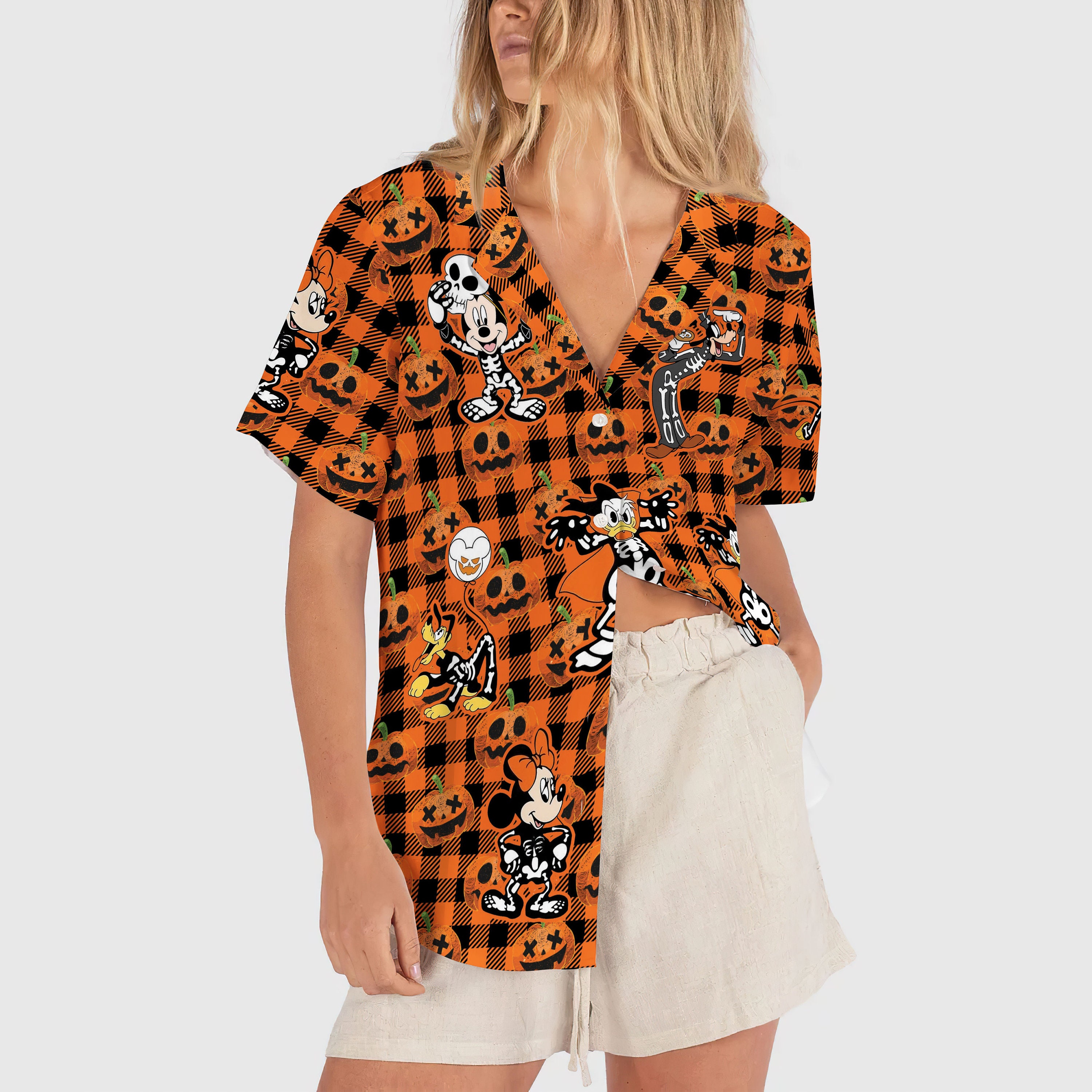 Discover Pumpkin Buffalo Plaid Disney Hawaiian Shirt, Skeleton Mickey and Friends Rad Tech Hawaii Shirt, Halloween Party 2023 Button Shirt