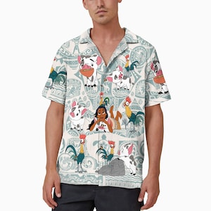 Moana Hawaiian Shirt Maui Pua and Heihei Hawaiian Shirt, Moana Birthday Button Up Shirt, Family Matching Trip Shirt, Birthday Gift