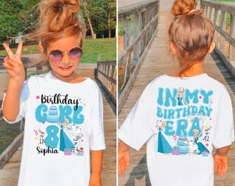 Spersonalizowana koszulka urodzinowa księżniczki Elsy, koszulka z motywem księżniczki Krainy Lodu, koszulka urodzinowa dla dziewczynki z motywem Krainy Lodu, koszulka urodzinowa dla dziewczynki z okazji wyjazdu w 2025 roku