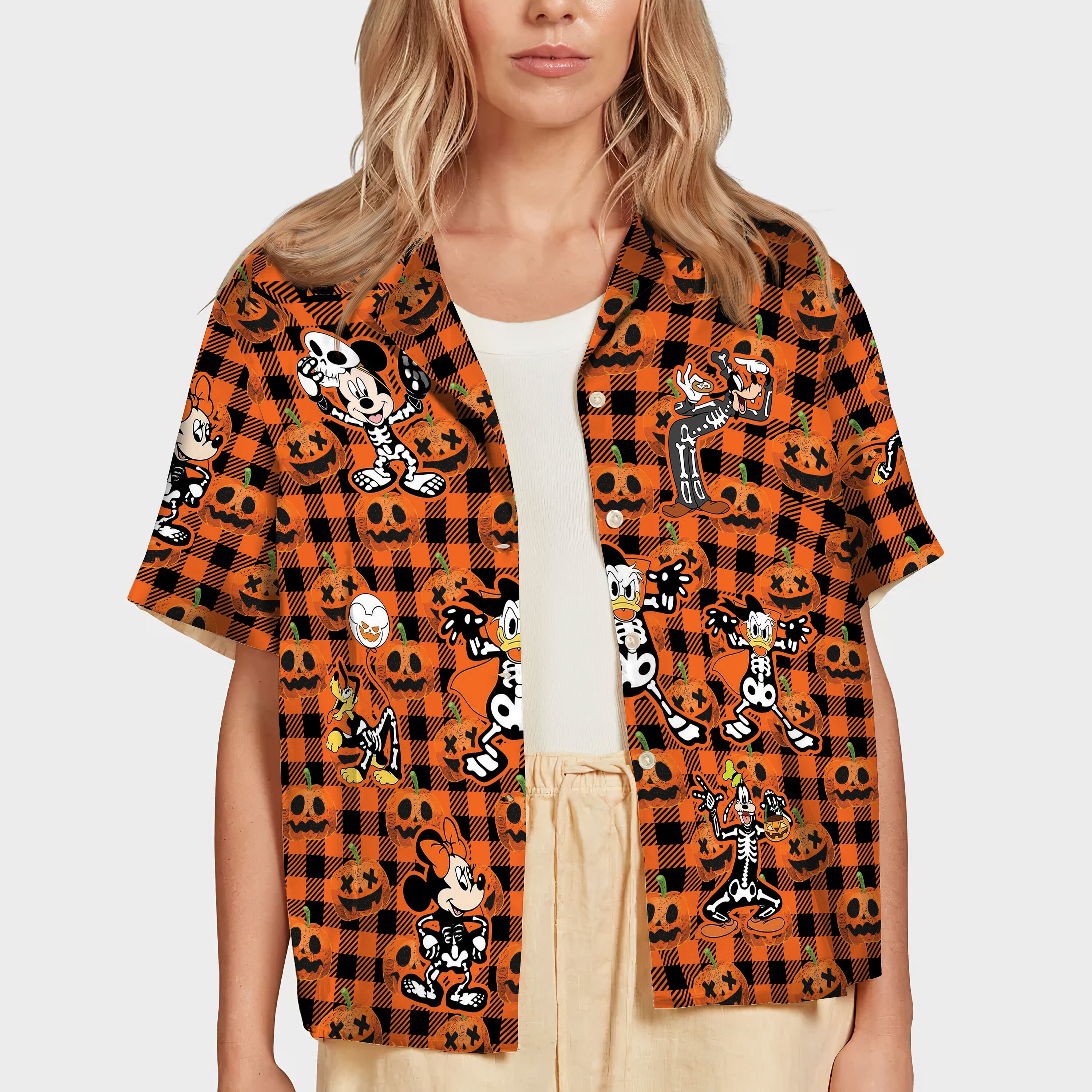 Discover Pumpkin Buffalo Plaid Disney Hawaiian Shirt, Skeleton Mickey and Friends Rad Tech Hawaii Shirt, Halloween Party 2023 Button Shirt