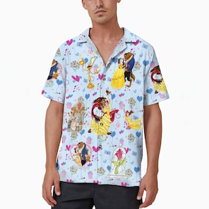 Beauty and the Beast Valentine&#39;s Day Shirt, Princess Belle Hawaiian Shirt, Disney Couple Hawaii Aloha Shirt, Disneyland Valentine&#39;s Day Gift