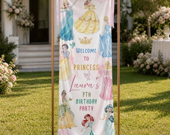 Personalized Princess Birthday Banner, Fairytale Party Welcome Sign, Girls Royal Birthday Decor
