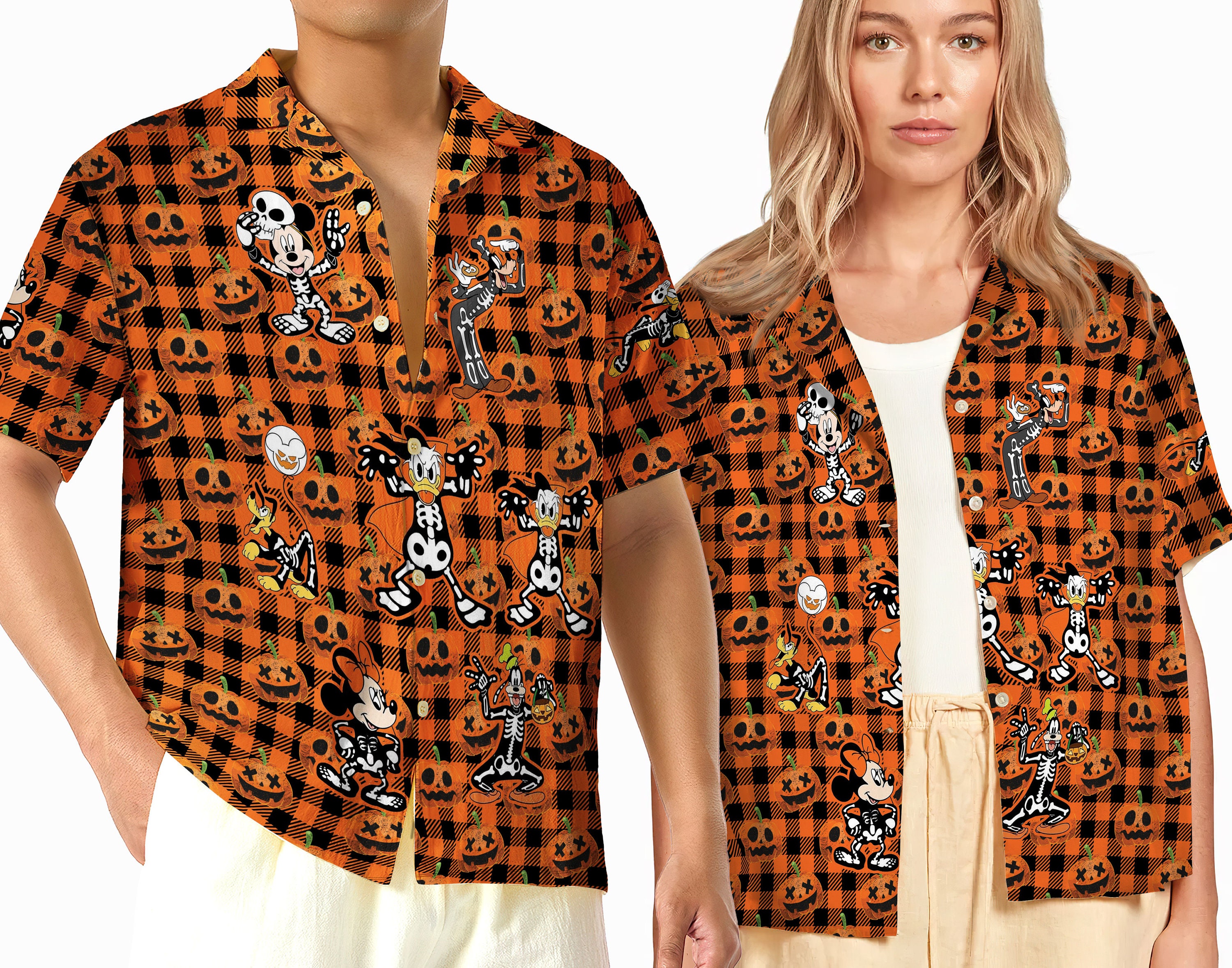 Discover Pumpkin Buffalo Plaid Disney Hawaiian Shirt, Skeleton Mickey and Friends Rad Tech Hawaii Shirt, Halloween Party 2023 Button Shirt