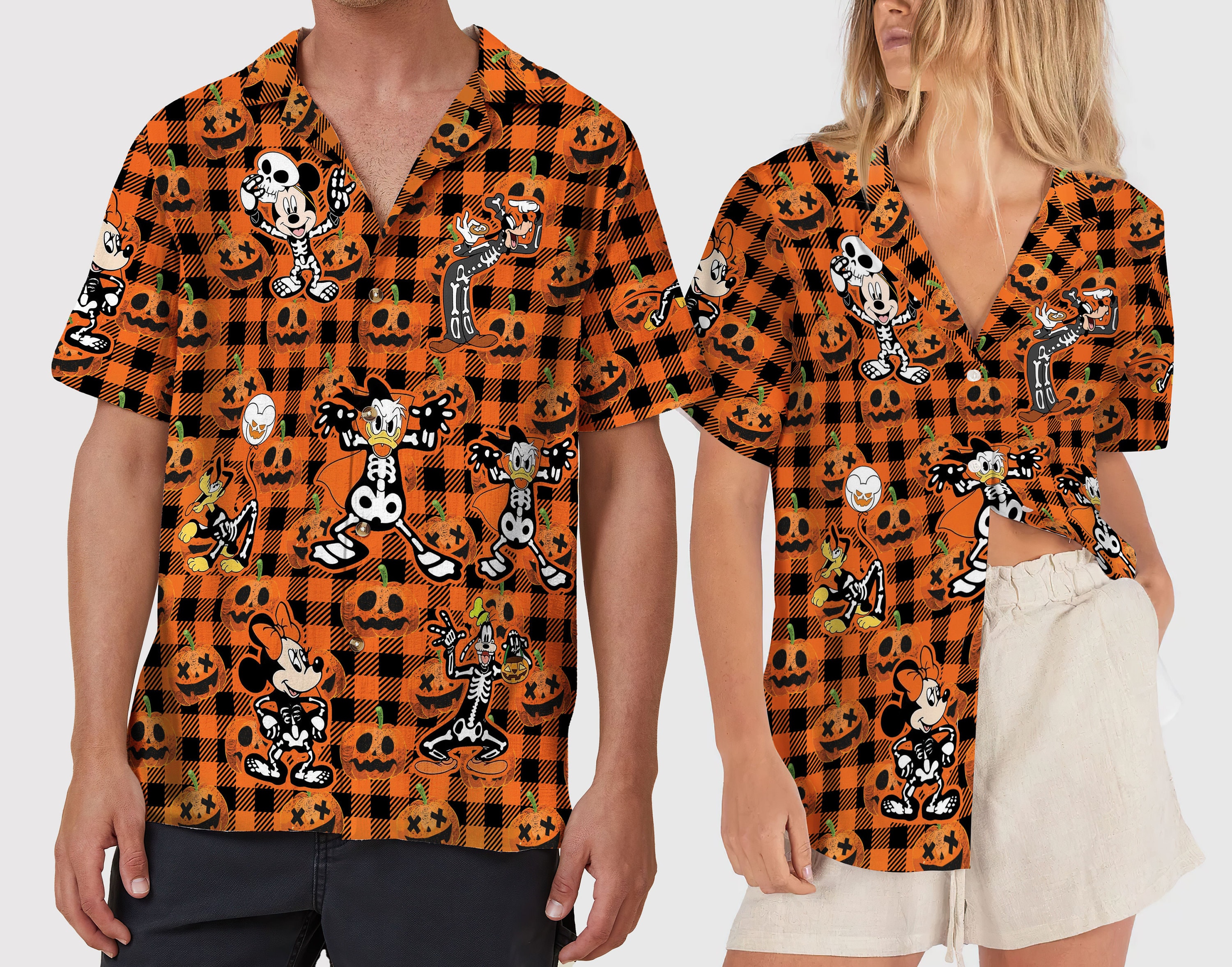 Discover Pumpkin Buffalo Plaid Disney Hawaiian Shirt, Skeleton Mickey and Friends Rad Tech Hawaii Shirt, Halloween Party 2023 Button Shirt