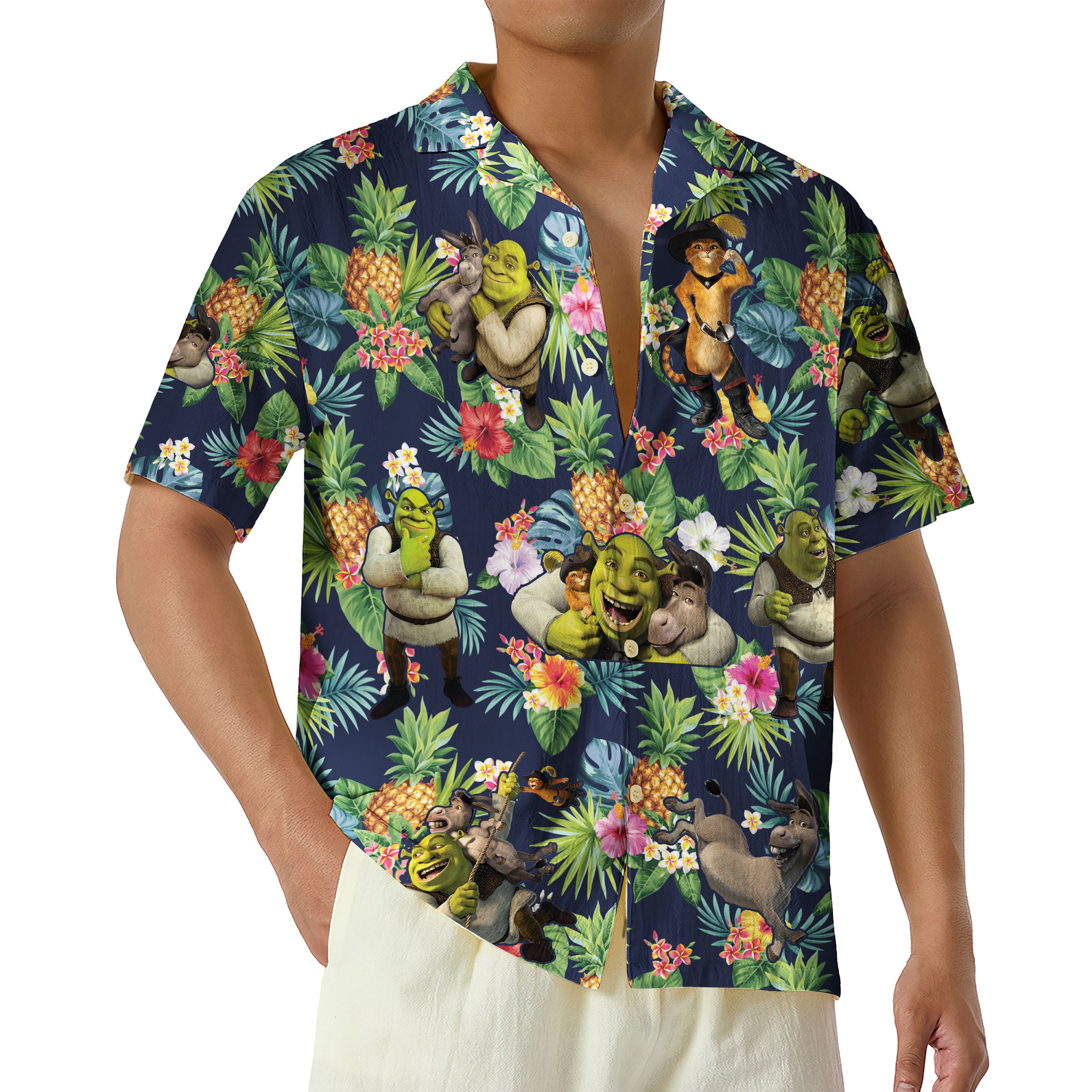 Shrek Button Disney Shrek Hawaiian Pineapple Shirt, Beware Ogre Aloha Vacation Shirt ...