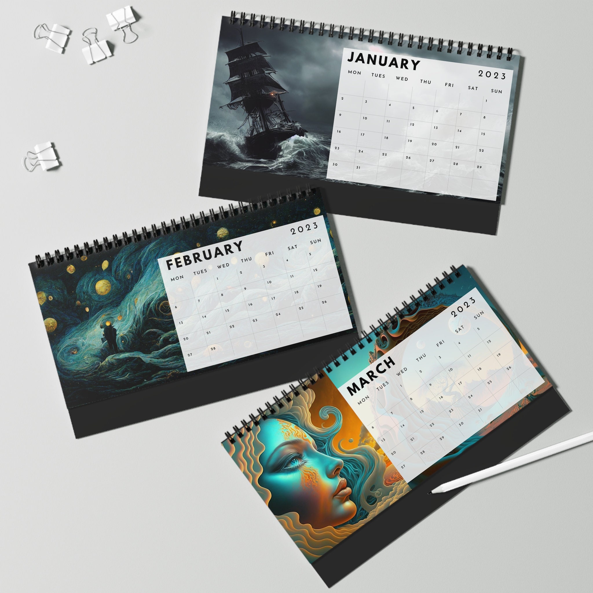 2023 Ai-art Desk Calendar Professionally Printed, 10x5 Inches, Spiral ...