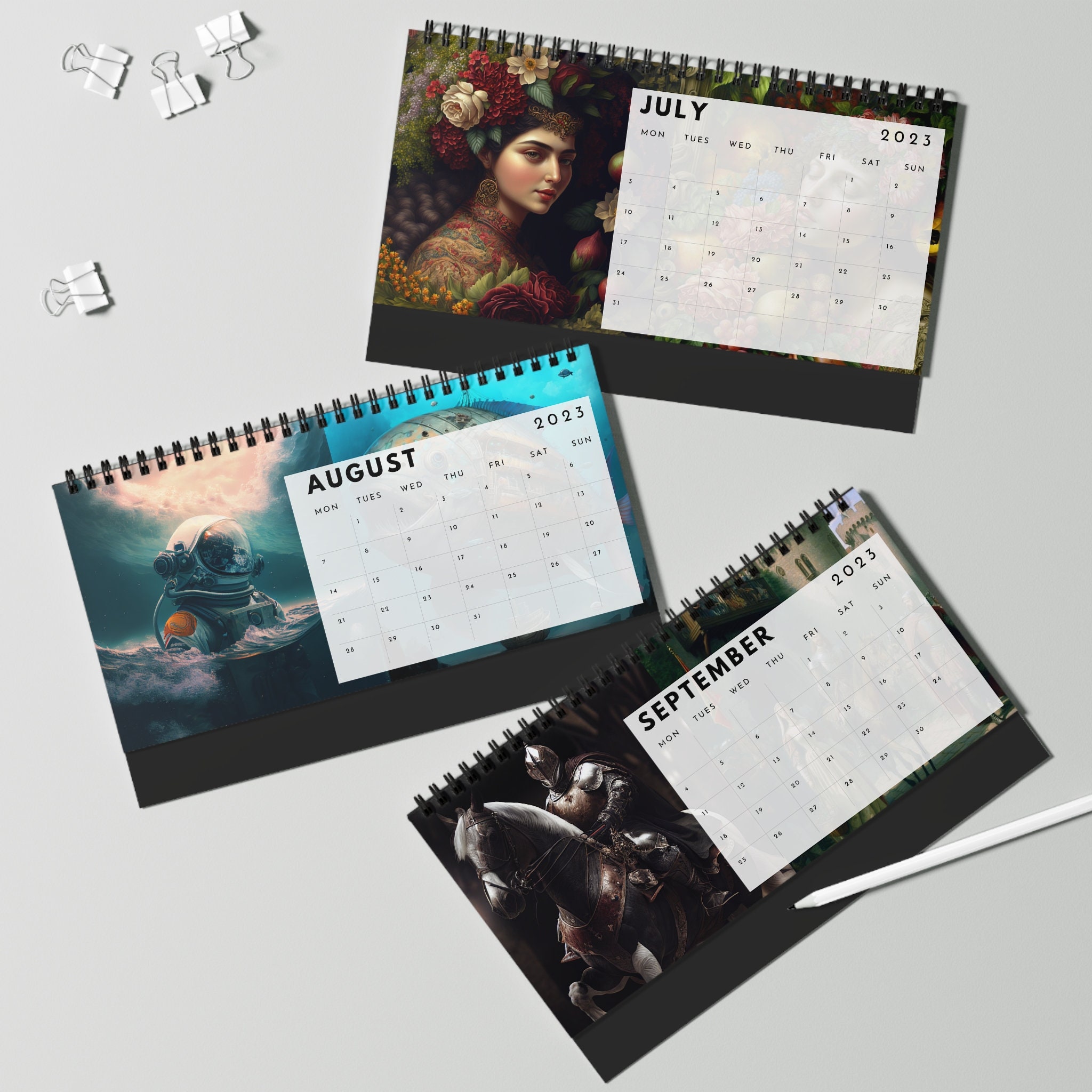 2023 Ai-art Desk Calendar Professionally Printed, 10x5 Inches, Spiral ...
