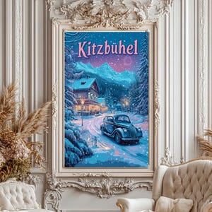Kitzbühel Winter Poster – Vintage Ski Art, Tyrol Alps Wall Art, Digital Download, Austria Travel Poster, Ski Resort Illustration