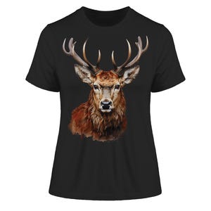 Red Deer Antler Women&#39;s Shirt | Figure-hugging organic cotton | Elegant forest animal motif