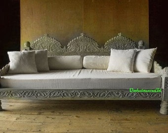 Handmade solid teak wooden carved Diwan/beautifully carved sofa