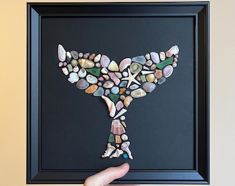 Whale Tail Seashell Art – Handmade Framed Coastal Collage