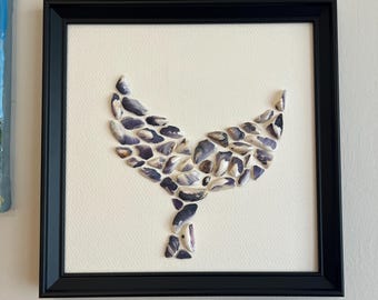 Mussel Shell Whale Tail Seashell Art – Handmade Framed Coastal Collage