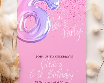 Spersonalizowane zaproszenie na urodziny dziewczynki: Różowy motyw imprezy (do pobrania w wersji cyfrowej)