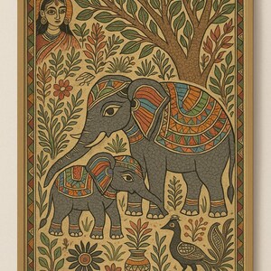 Indian Folk Art Elephant Wall Decor - Madhubani Style Digital Download ...