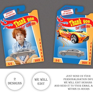 Toy Car Packaging Thank you Tag Template, Printable Car Birthday Favor Tag, Custom Race Car Tag Party Supplies