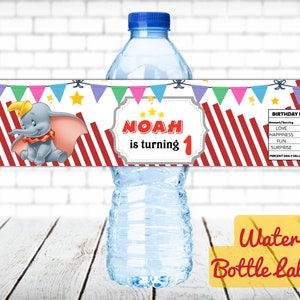 Personalized Dumbo Birthday Water Bottle Labels: Printable Party Favor (Digital File)
