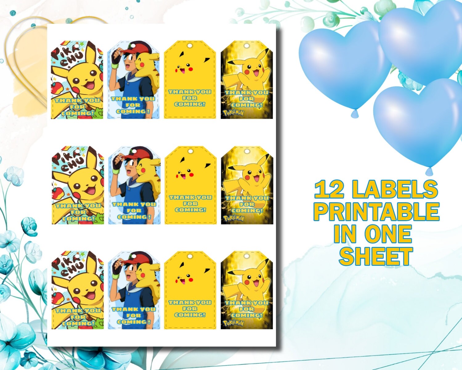 Digimon Birthday Thank You Tag, Digimon Thank You Tag, Digimon Birthday