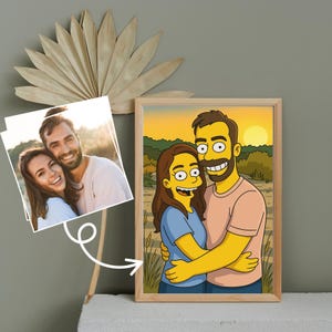 Custom Simpsons Portrait | Personalized Yellow Cartoon Couple Drawing | Simpsons illustration Gift for Anniversary, Wedding, or Birthday