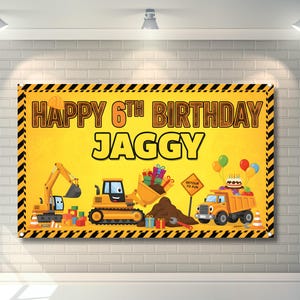 Personalized Construction Birthday Banner | Truck & Excavator Party Backdrop | Boys Printable Banner | Digital Download
