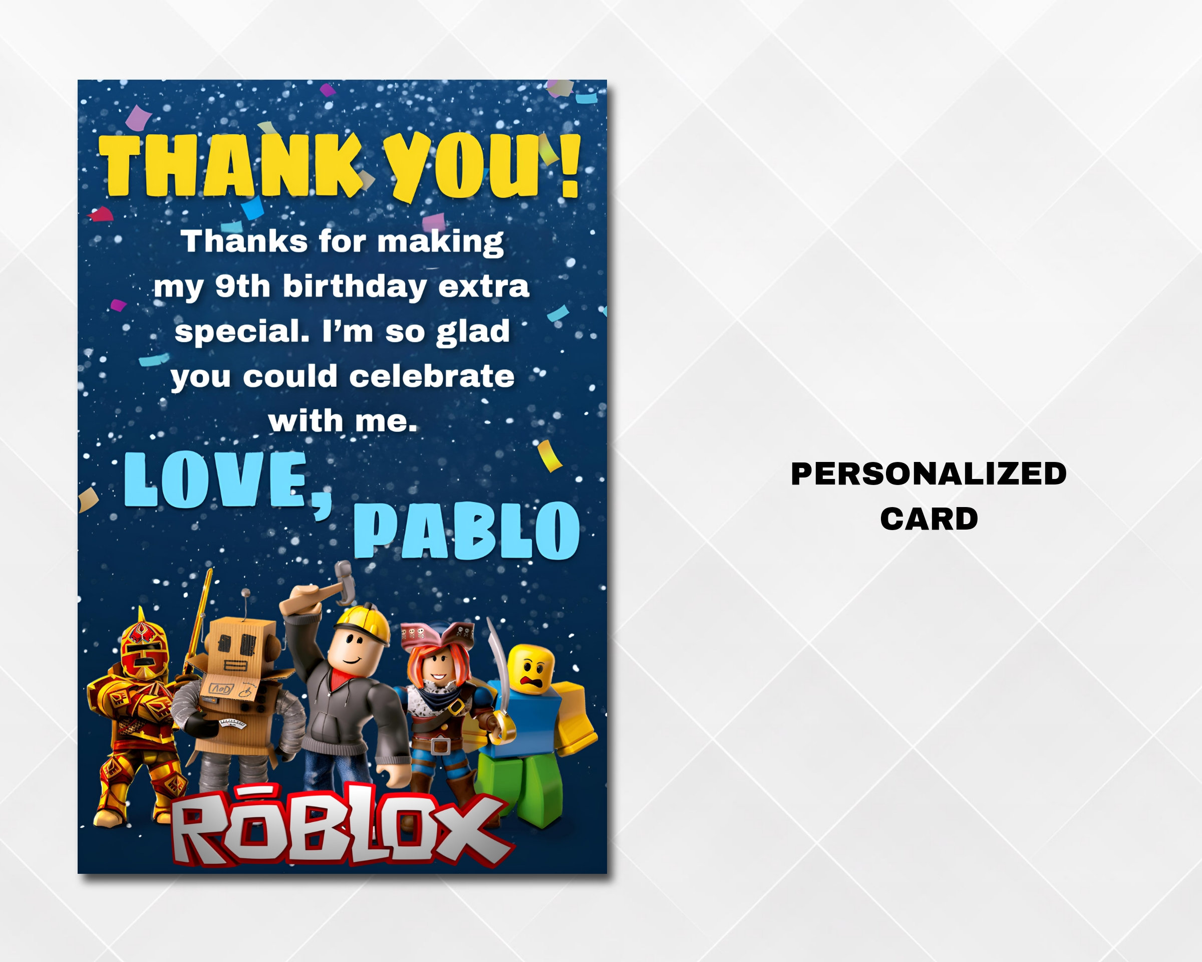 Kids Birthday Thank You Card, Personalised Printable Gift Bag Card