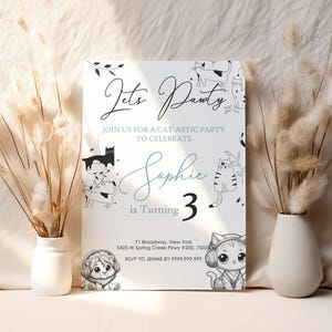 Personalized Cat Birthday Invitation: Custom Kitty Party Invite (Digital Download 5x7&quot; JPEG/PNG/PDF File )