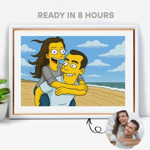 Custom Simpsons Portrait | Personalized Yellow Cartoon Couple Drawing | Simpsons illustration Gift for Anniversary, Wedding, or Birthday
