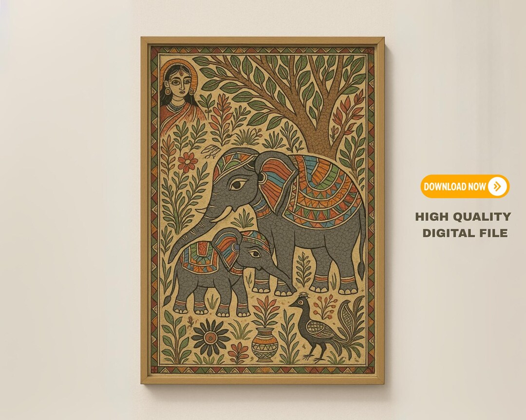 Indian Folk Art Elephant Wall Decor - Madhubani Style Digital Download ...