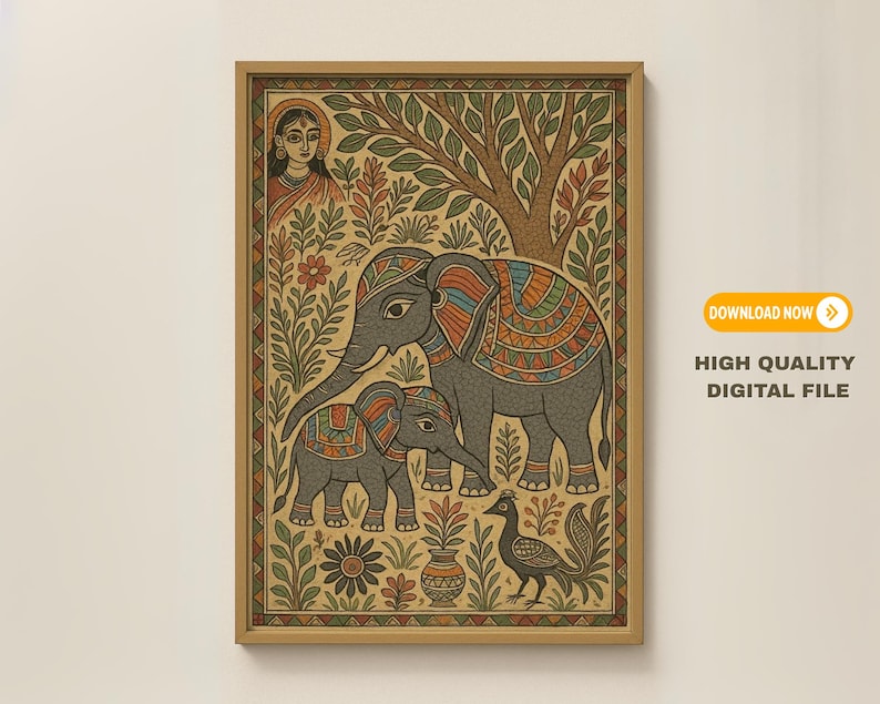 Indian Folk Art Elephant Wall Decor - Madhubani Style Digital Download ...