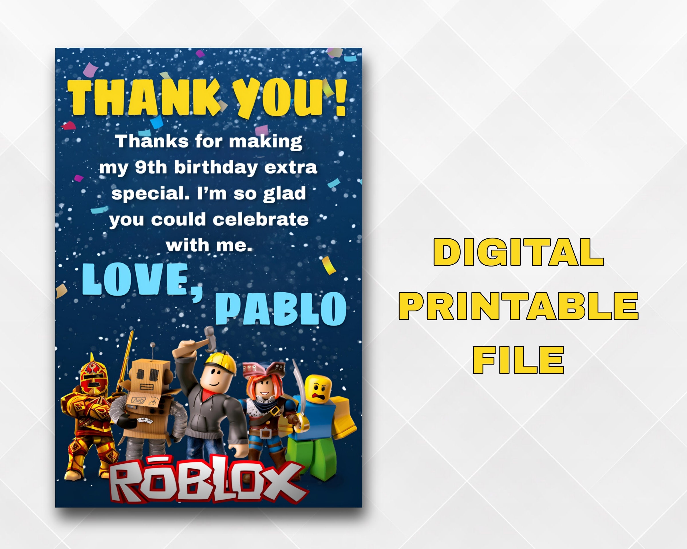 Kids Birthday Thank You Card, Personalised Printable Gift Bag Card ...
