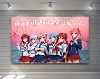 Personalized Anime Girls Birthday Banner: Printable Backdrop (Digital File)