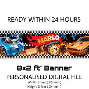 Personalized Kids Birthday Banner: Racing Cars Theme (Digital File)