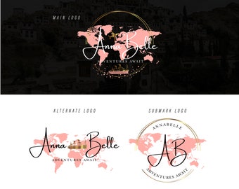 Travel logo design, travel agent logo, plane ship cruise logo,  travel agency logo, gold pink map travel logo design, vector logo