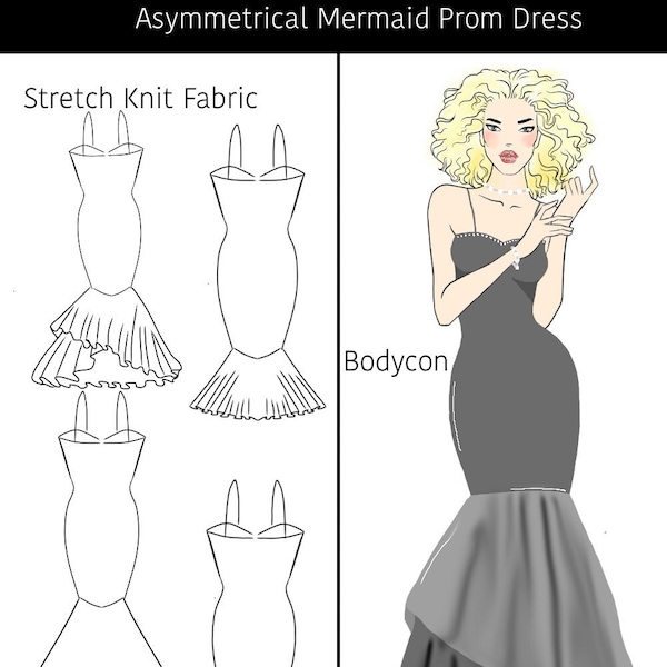 Mermaid ShoeString Prom Dress PDF Sewing Pattern|woman pattern|dress sewing pattern|pdf pattern download|formal dress|evening dress|prom