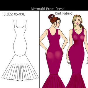Mermaid Dress PDF Sewing Pattern. 7 sizes|Prom Dress PDF|Woman Sewing Pattern|Dress Pattern|Download Sewing Pattern pdf dress