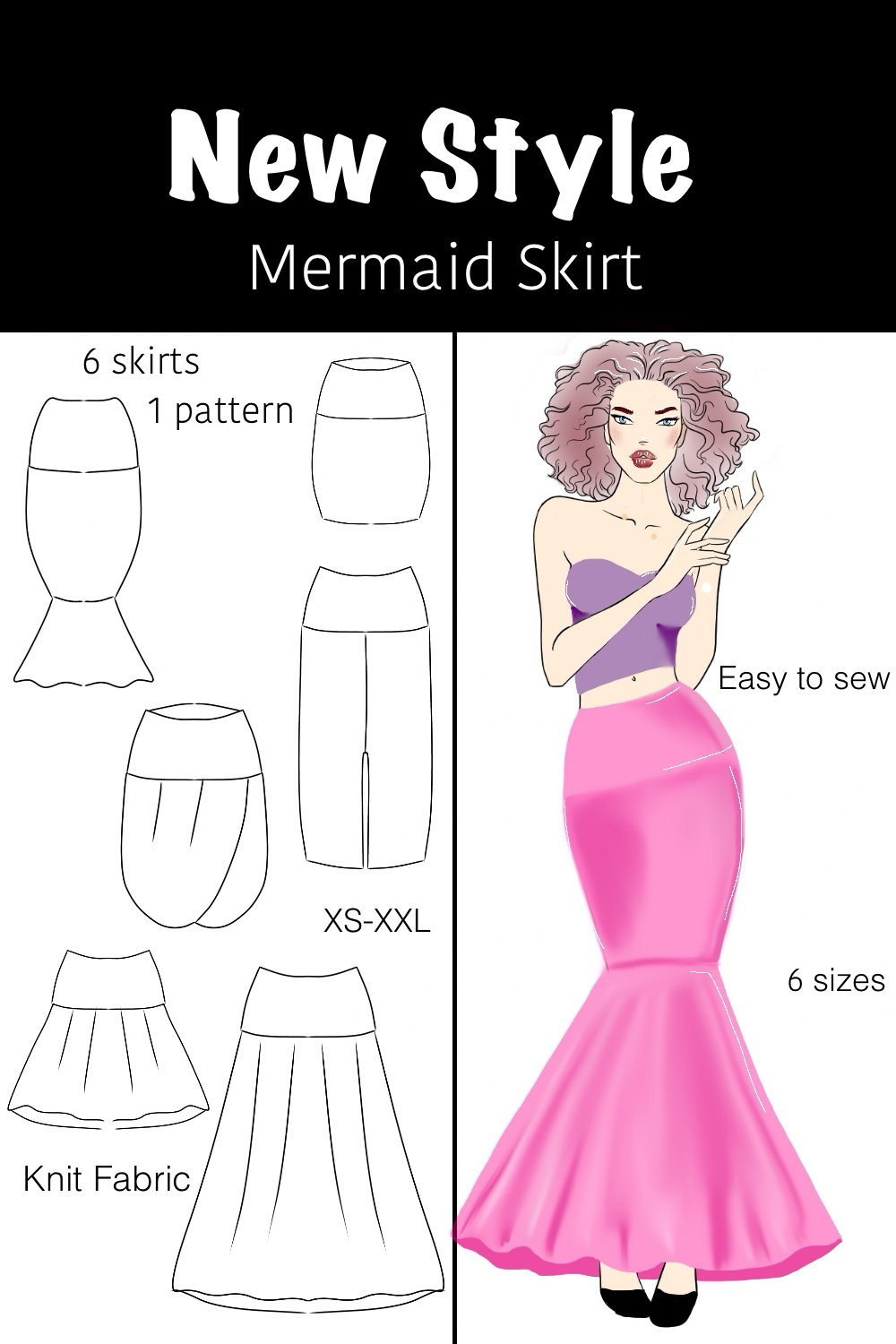 Mermaid Skirt PDF Sewing Skirts in One Pattern