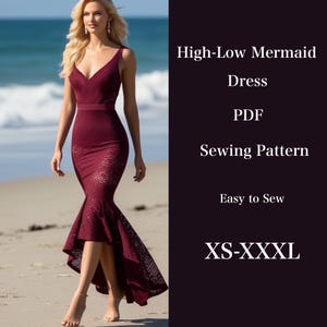 High-low Mermaid Dress PDF Sewing Pattern. 7 sizes|Prom Dress PDF|Dress Sewing High Low Pattern|Download Sewing Pattern pdf high low dress