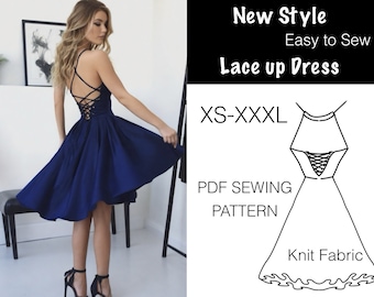 Lace up backless, full circle party dress, prom dress, bridesmaid dress, sewing pattern PDF for women. Beginner easy sewing pattern dress
