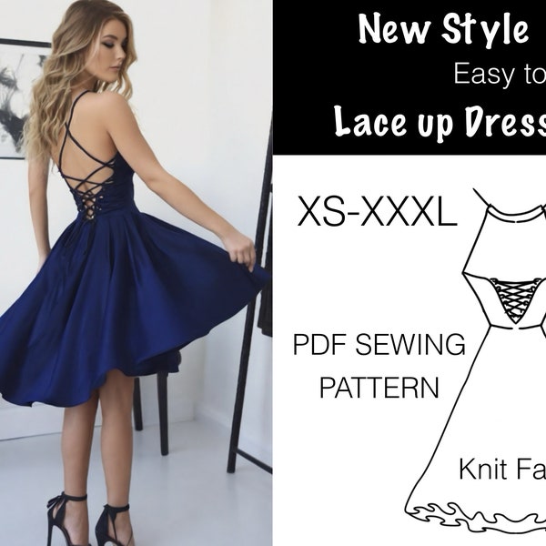 Lace up backless, full circle party dress, prom dress, bridesmaid dress, sewing pattern PDF for women. Beginner easy sewing pattern dress