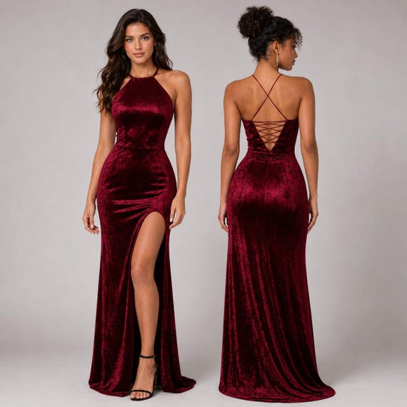 Backless Maxi Dress Sewing Pattern, High Slit Prom Dress (PDF). Stretch knit fabric