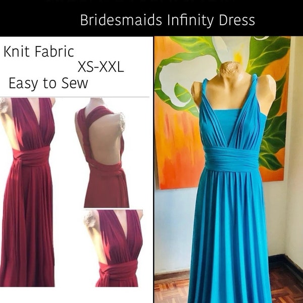 Bridesmaids Infinity Dress Sewing Pattern PDF. Wedding Dress PDF/ Bridesmaid PDF