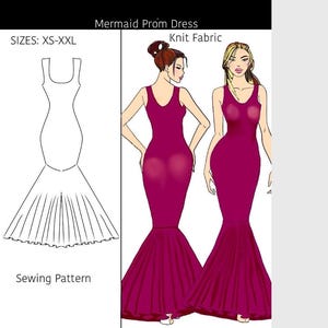Mermaid Dress PDF Sewing Pattern. 7 sizes|Prom Dress PDF|Woman Sewing Pattern|Dress Pattern|Download Sewing Pattern pdf dress