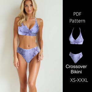 Halter Wrap Bikini Sewing Pattern, High Waist Swimsuit (PDF Pattern)
