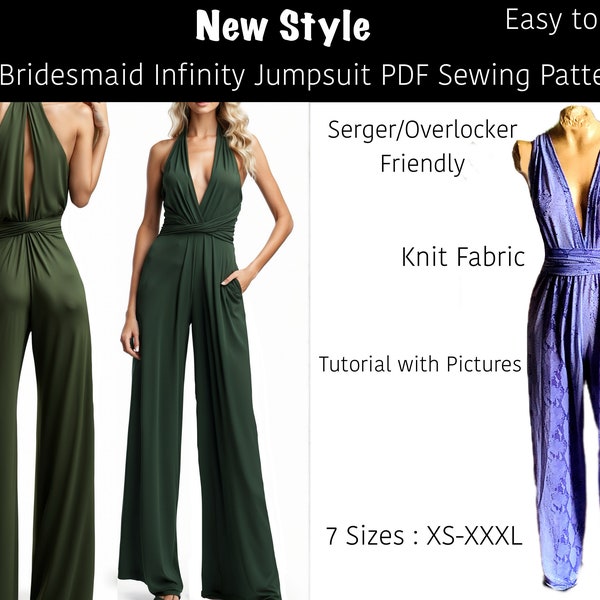 Bridesmaids Infinity Jumpsuit Sewing Pattern PDF. Wedding Jumpsuit PDF/ Bridesmaid PDF. Prom jumpsuit| Evening jumpsuit sewing pattern