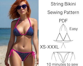 String Bikini Swimsuit Sewing Pattern, Easy Beginner DIY (pdf Pattern, xs-xxxl)
