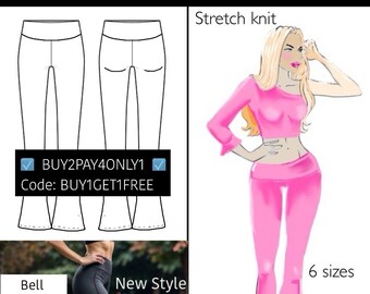 Bell Leggings PDF Sewing Pattern. Flare bottom leggings, stretch pants. Yoga bell bottoms women’s sewing patterns. Video tutorial