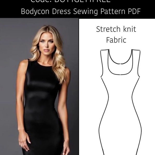 Bodycon Dress PDF Sewing Pattern. 7 sizes easy for beginners to sew. Women’s Dress Sewing Pattern PDF