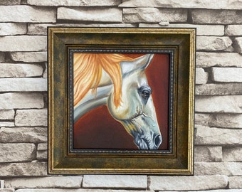 Original Ölgemälde weißes Pferd Portrait, weißes Pferd Wandkunst, Geschenk für Pferdeliebhaber, handgemachte Leinwand Kunst, gerahmtes Ölgemälde
