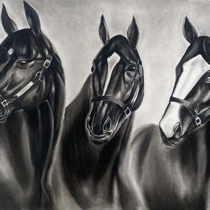 Handmade Charcoal Horse Drawing: Equine Wall Art (47x31 Inches)